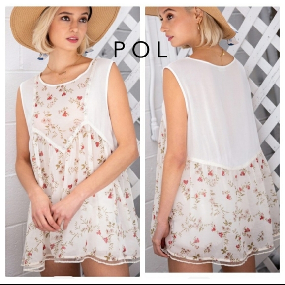POL Tops - LAST ONE❣️POL Spring flloral babydoll woven sheer layered top